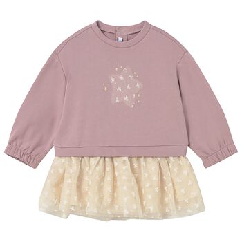 Younger Girls Pink & Beige Star Dress