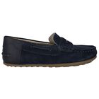 Boys Navy Blue Suede & Leather Loafers, 2, hi-res