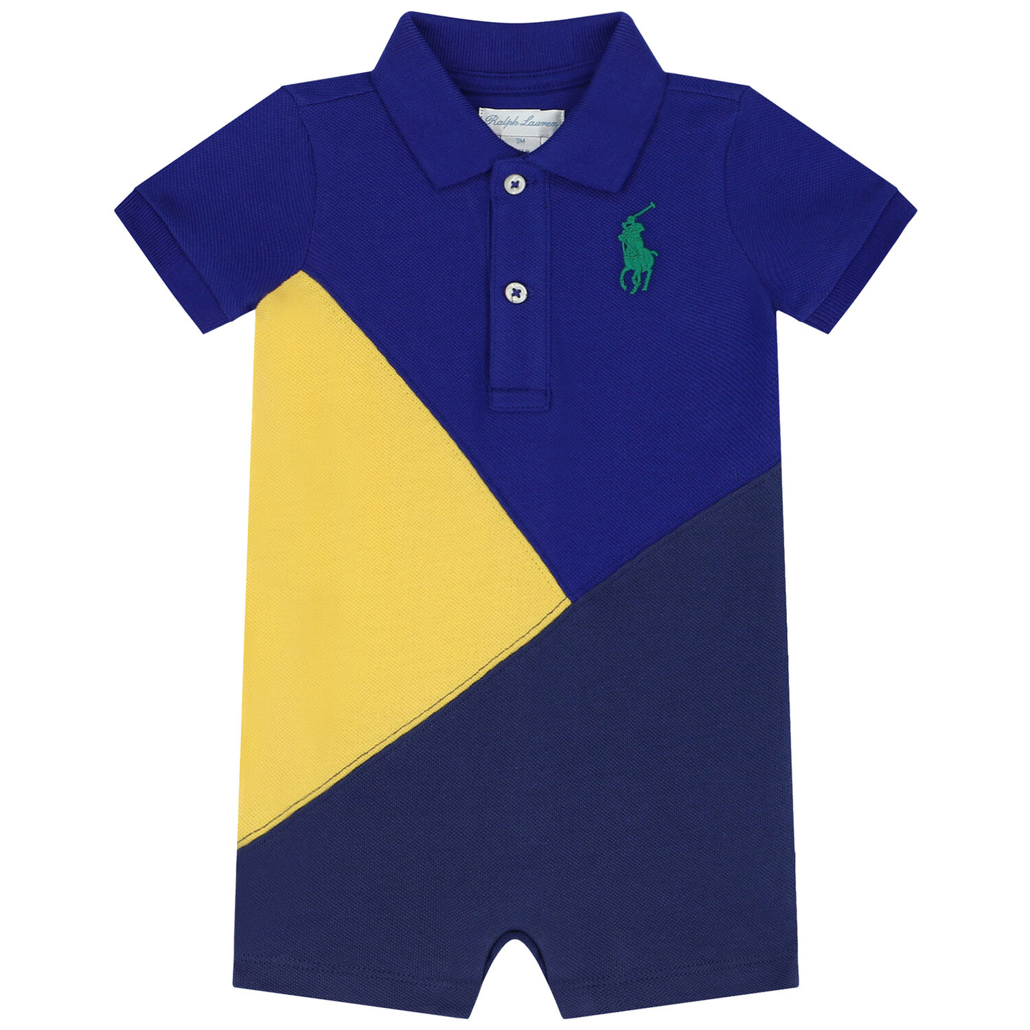 Baby Boys Blue & Yellow Logo Polo Romper, 1, hi-res