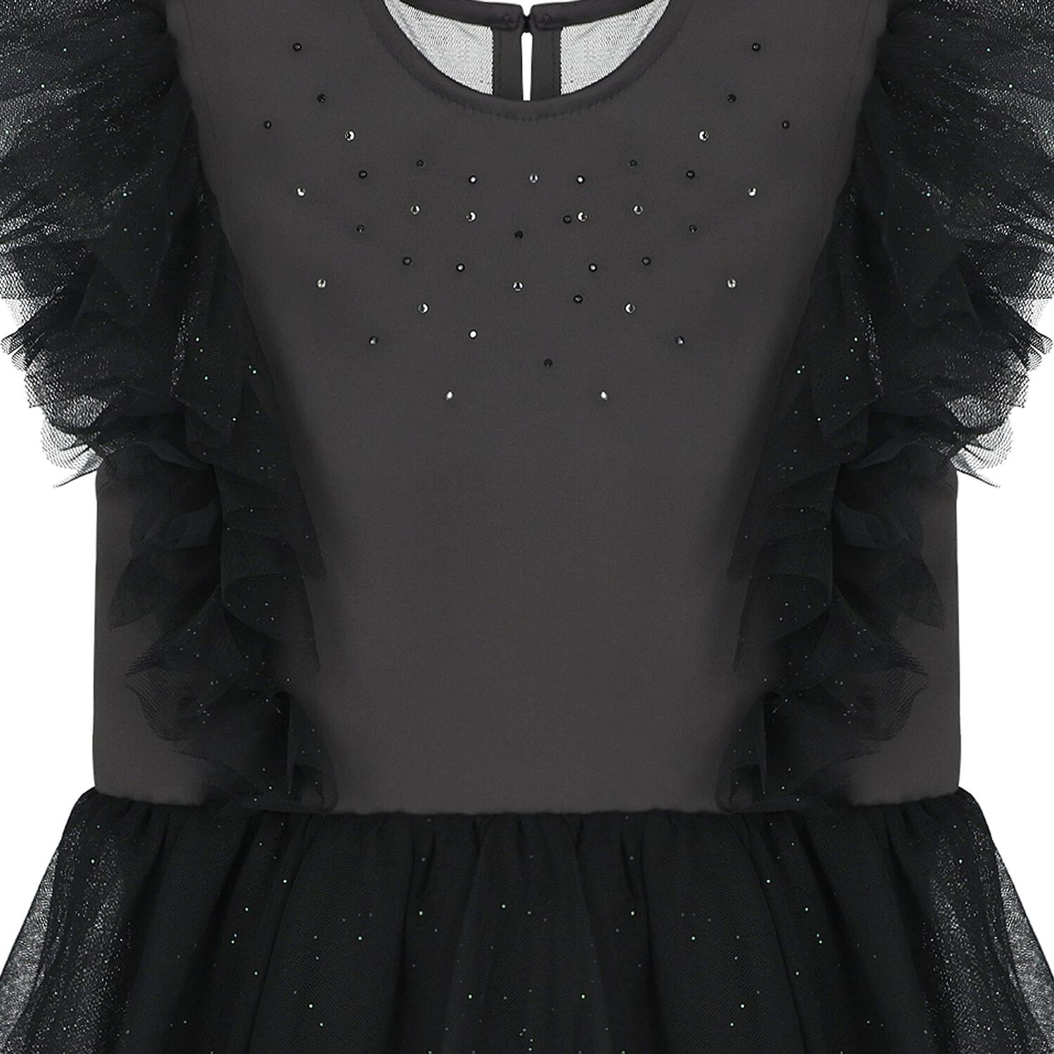Girls Black Satin & Tulle Dress, 1, hi-res