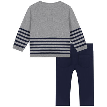Baby Boys Grey & Navy Trousers Set