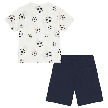 Boys White & Navy Blue Short Set