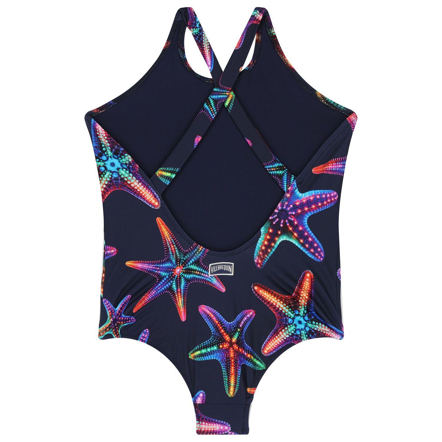 Girls Navy Blue Starfish Swimsuit, 1, hi-res image number null