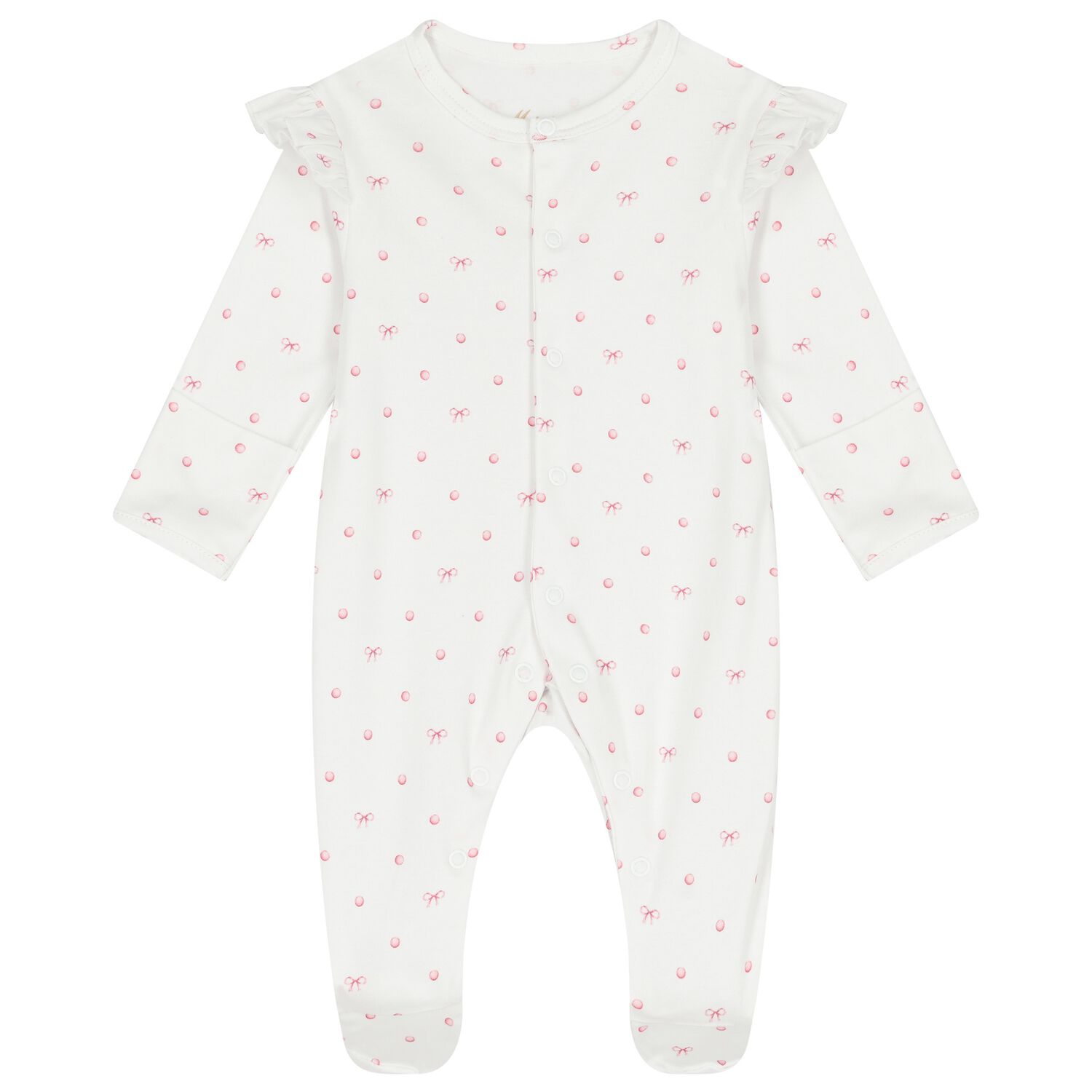 Baby Girls White & Pink Bow Babygrow, 1, hi-res
