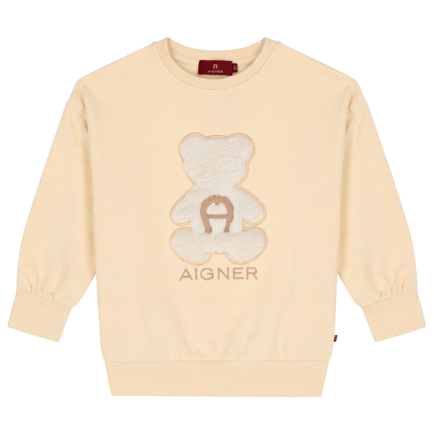 Girls Beige Faux Fur Teddy Bear Sweatshirt, 2, hi-res