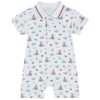 Baby Boys White Sail & Whale Polo Romper