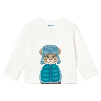 Younger Boys Ivory Tiger Long Sleeve Top