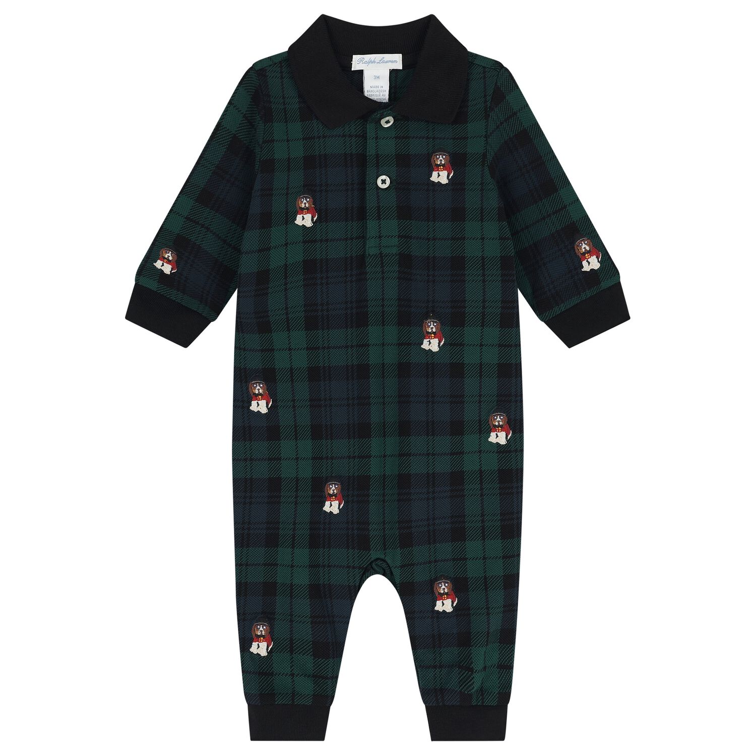 Baby Boys Green & Black Tartan Romper, 1, hi-res