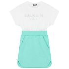 Girls Green and White Cotton Dress, 1, hi-res