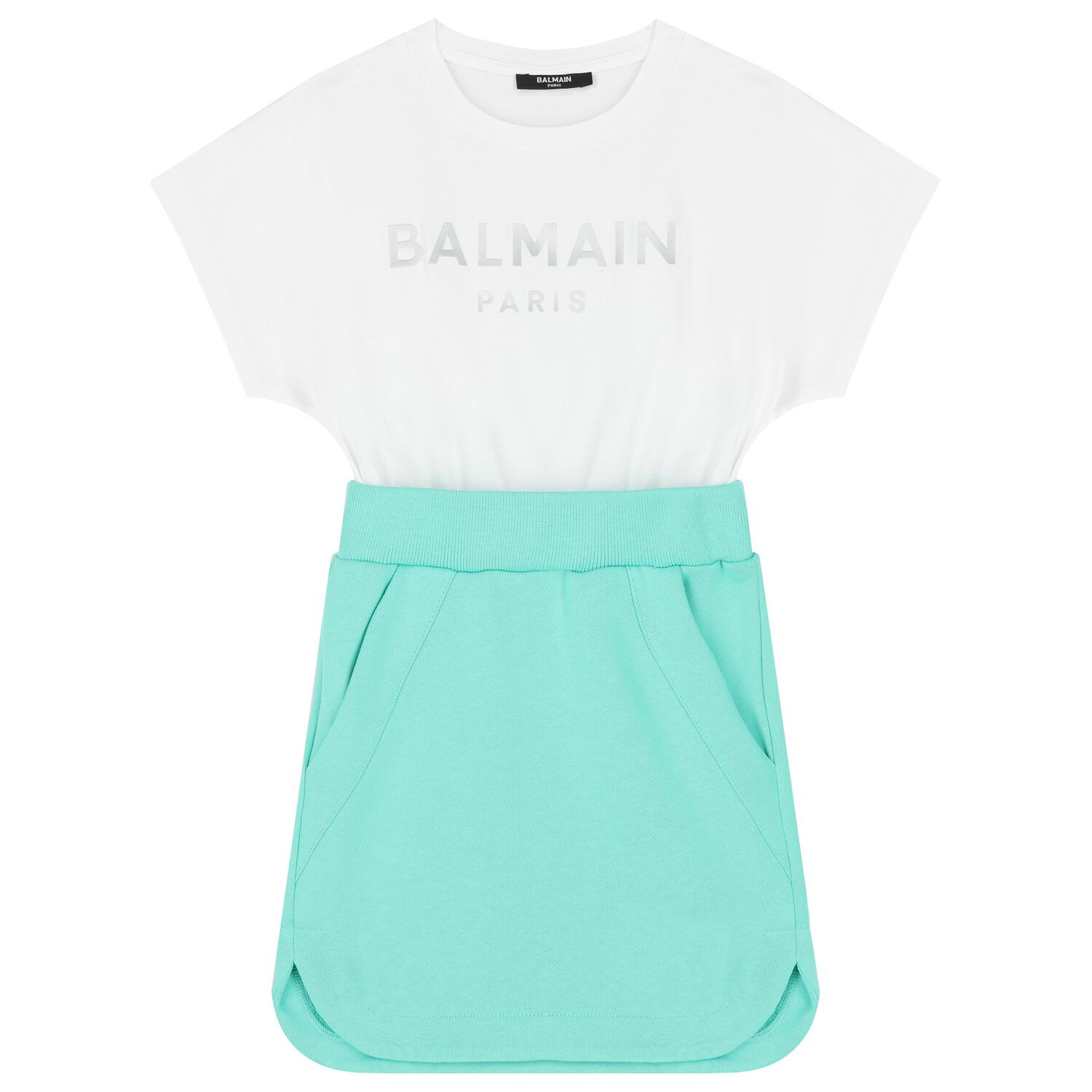 Girls Green and White Cotton Dress, 1, hi-res image number null