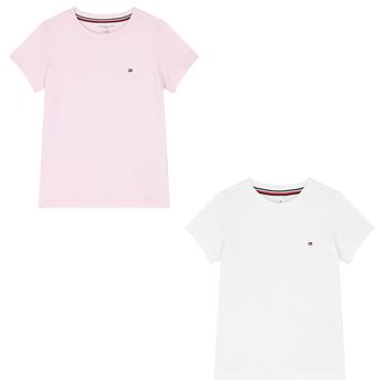 Girls Pink & White Cotton Logo T-Shirts ( 2-Pack )