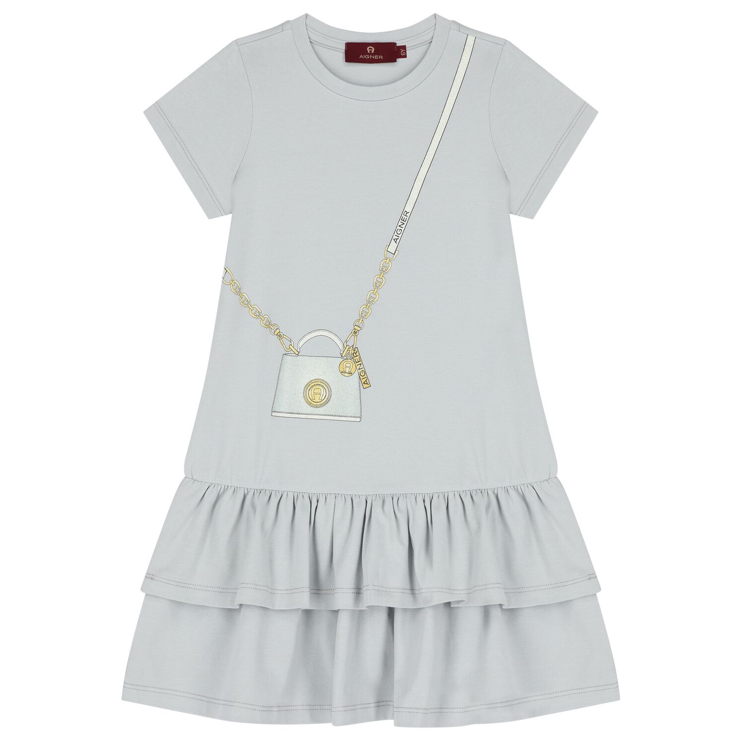 فستان للبنات بالشعار باللون الرمادي , 2, hi-res