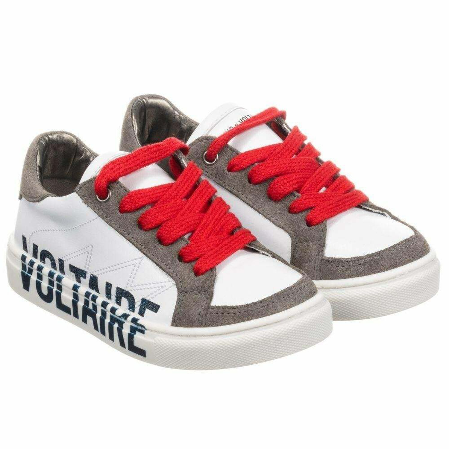 Boys White Leather Logo Trainers, 1, hi-res