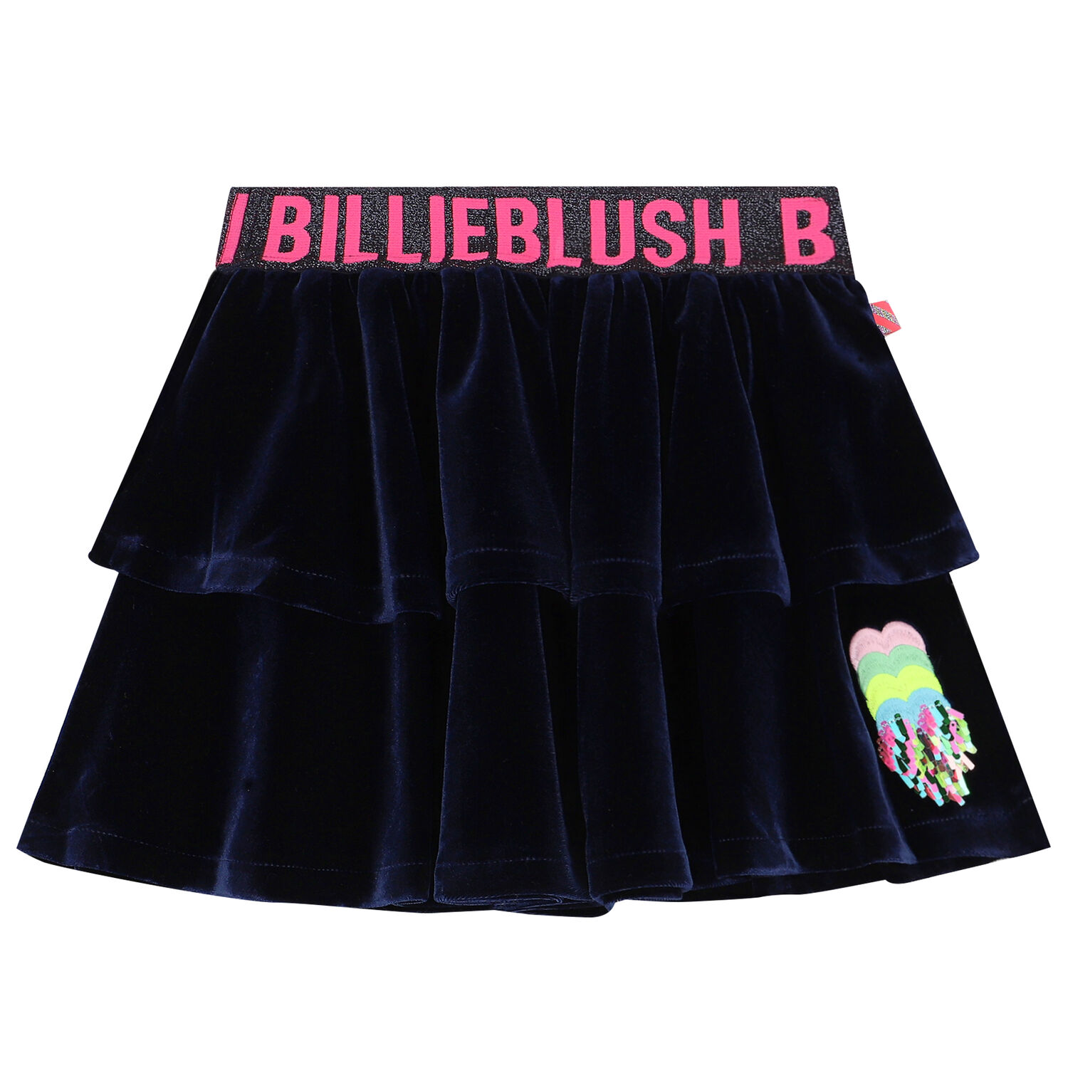 Girls Navy Blue Velvet Logo Skirt, 1, hi-res image number null