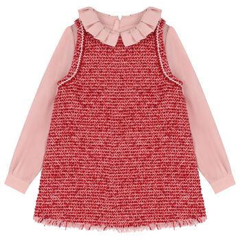 Girls Red Tweed & Pink Crêpe Chiffon Dress