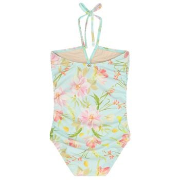 Girls Blue Floral Swimsuit