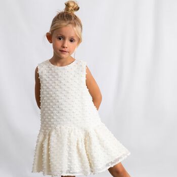 Girls White Sleeveless Tiered Dress