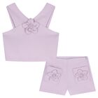 Girls Lilac Crepe Flower Shorts Set, 2, hi-res