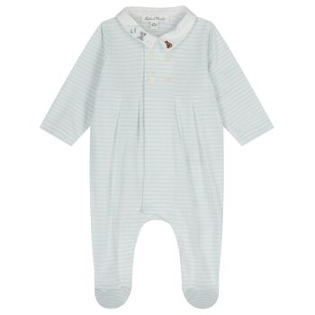 Baby Boys Blue & White Striped Babygrow