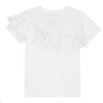 Girls White Logo Ruffled T-Shirt