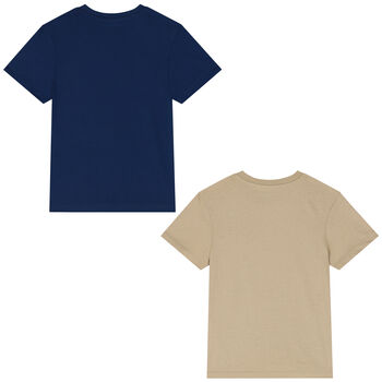 Boys Navy Blue & Beige Logo T-Shirts ( 2-Pack )