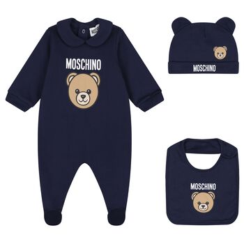 Navy Blue Teddy Bear Logo Babygrow Gift Set