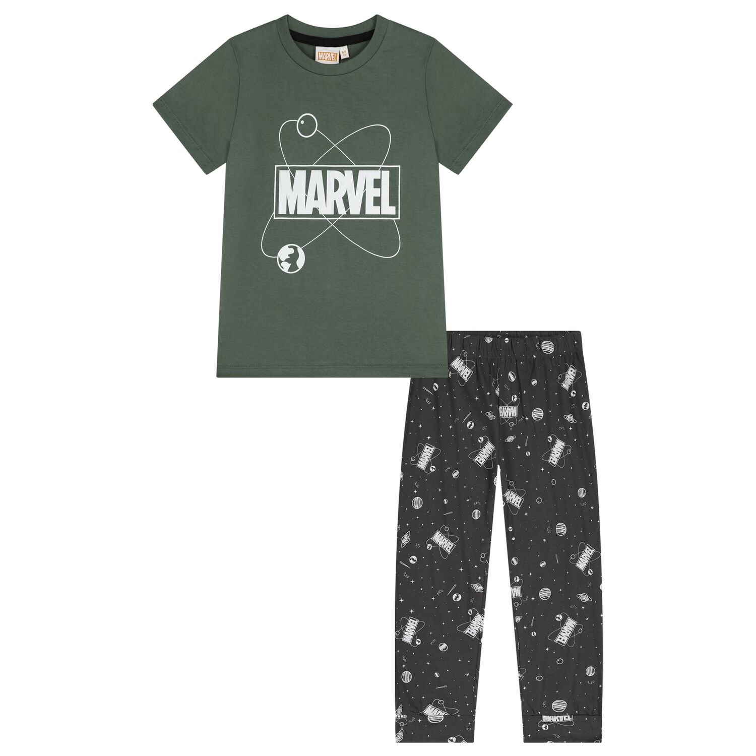 Boys Green & Grey Marvel Pyjamas, 2, hi-res