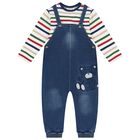 Baby Boys Ivory & Blue Denim Dungaree Set, 1, hi-res