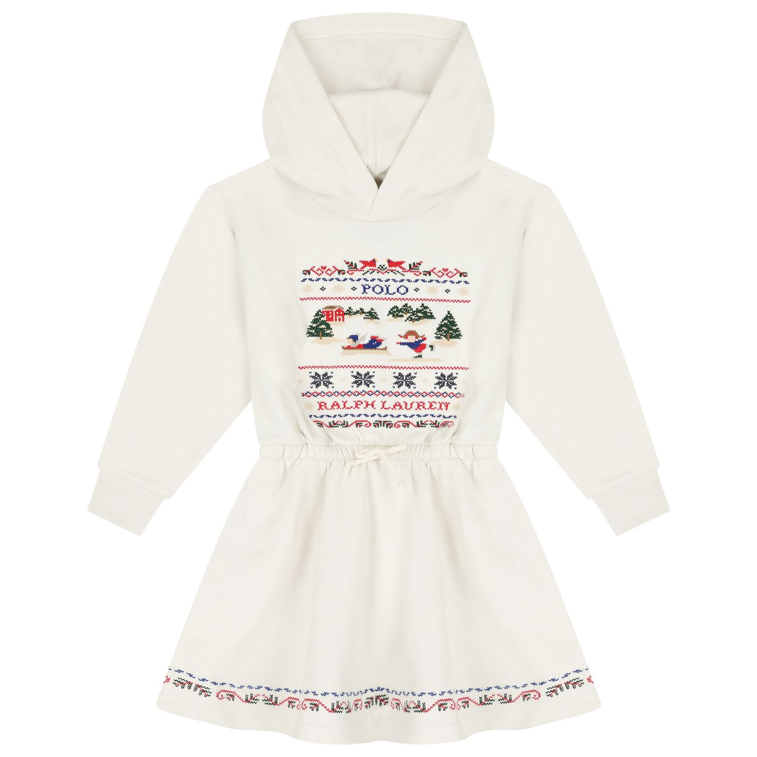 Girls White Festive Hooded Dress, 1, hi-res