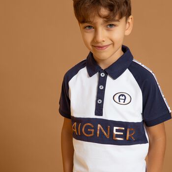 Boys White Logo Polo Shirt