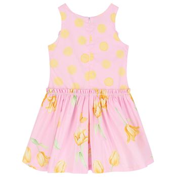 Girls Pink & Yellow Ruffled Dress