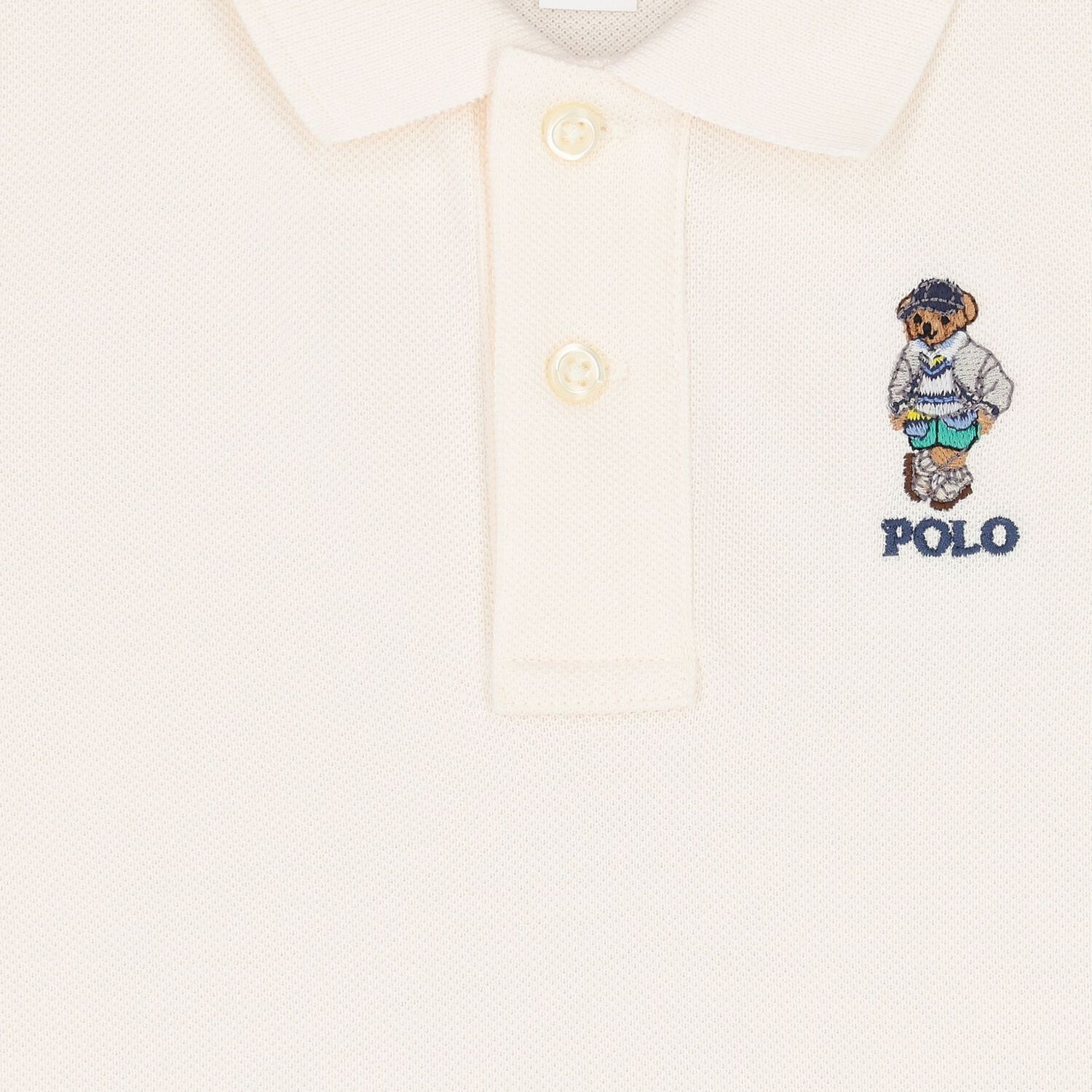Baby Boys Ivory Piqué Bear Polo Shirt, 1, hi-res