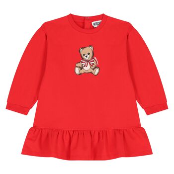 Younger Girls Red Teddy Bear Logo Dress