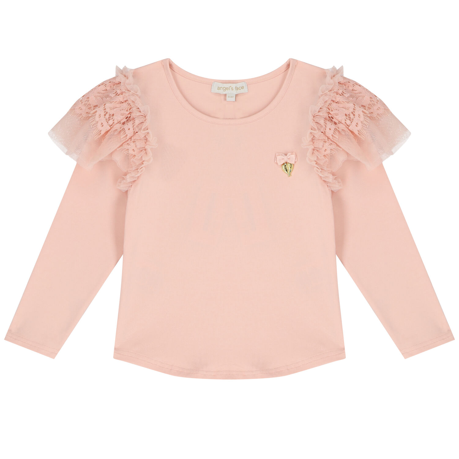 Girls Pink Lace Long Sleeve Top, 1, hi-res image number null