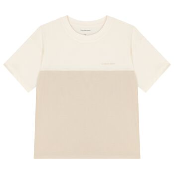 Boys Ivory & Beige Cotton T-Shirt