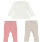 Younger Girls White, Pink & Beige Leggings Set, 2, hi-res