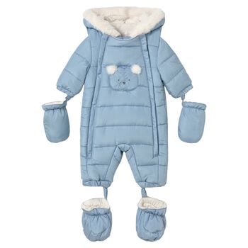 Baby Boys Blue Teddy Bear Baby Snowsuit