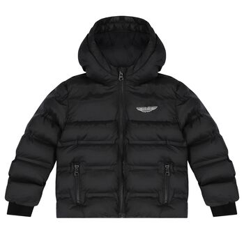 Boys Black Aston Martin Logo Puffer Jacket
