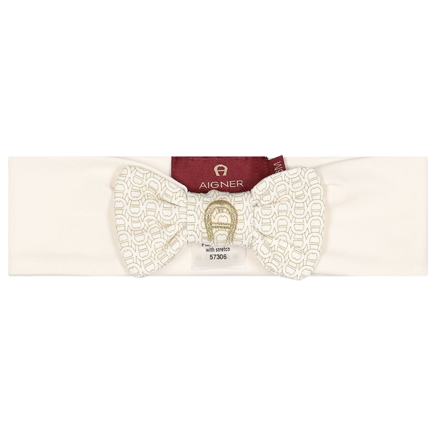 Baby Girls Ivory & Gold Bow Logo Headband, 1, hi-res