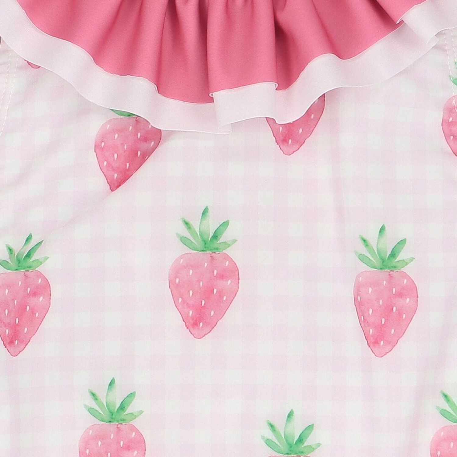 Girls White & Pink Gingham Strawberries Swimsuit, 3, hi-res