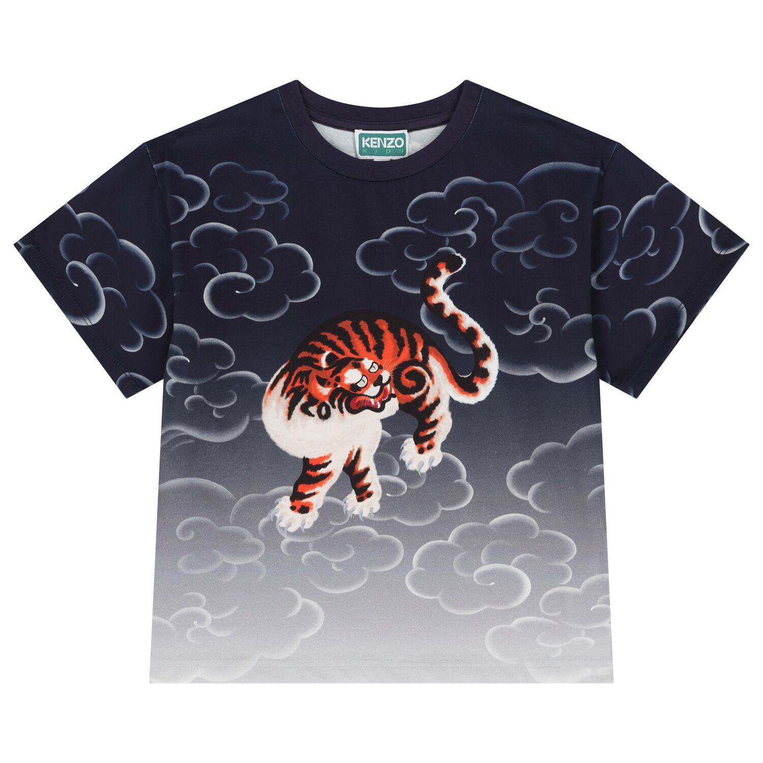 Navy Blue & White Tiger Logo Ombre T-Shirt, 1, hi-res image number null