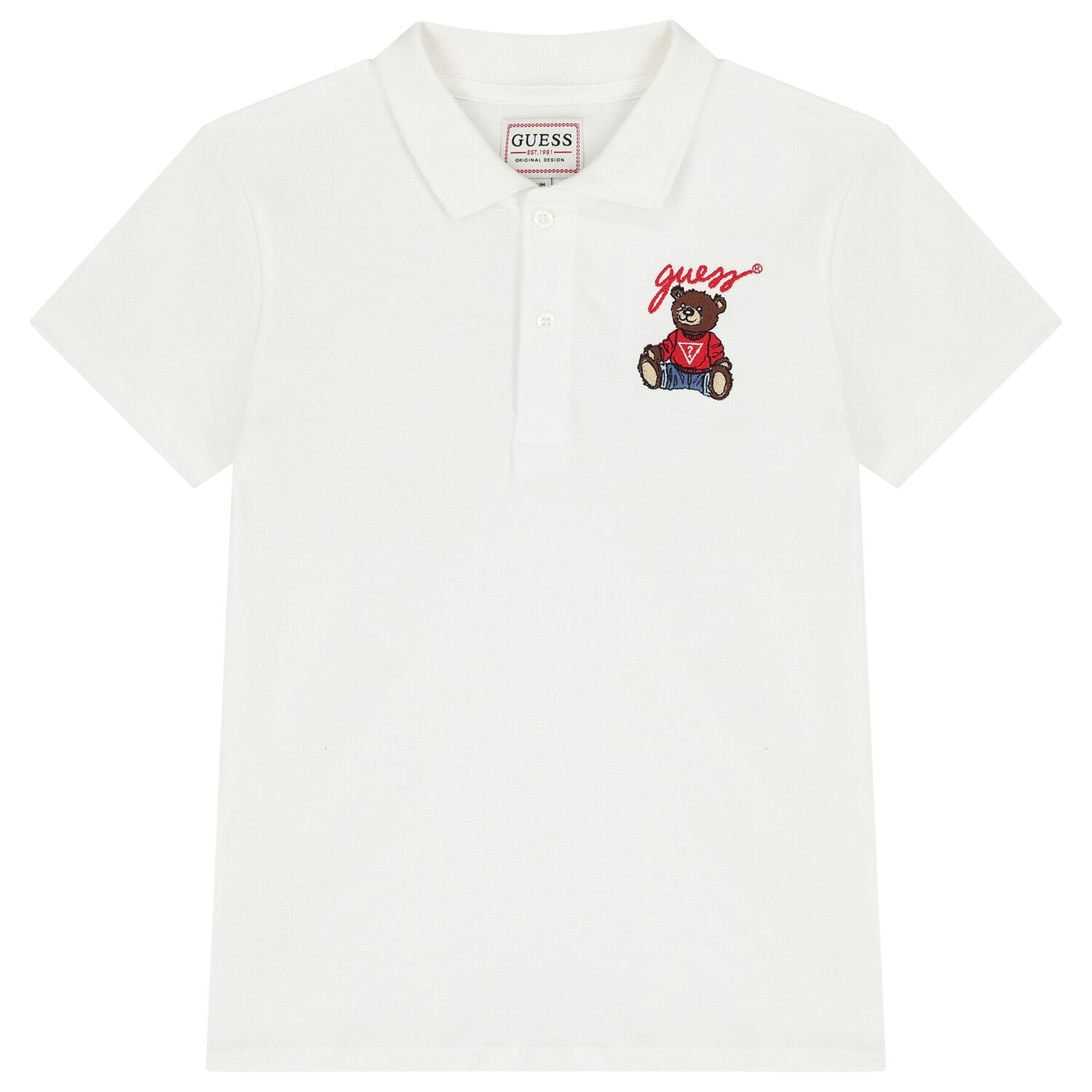 Boys White Teddy Bear Logo Polo Shirt, 1, hi-res