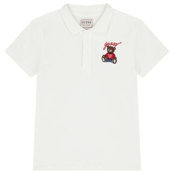 Boys White Teddy Bear Logo Polo Shirt