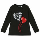 طقم تيشيرت وبنطلون باللون الاسود والاحمر للبنات, 1, hi-res