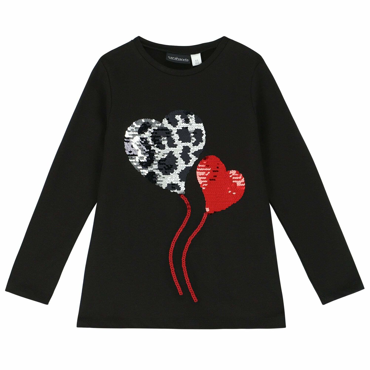 طقم تيشيرت وبنطلون باللون الاسود والاحمر للبنات, 1, hi-res