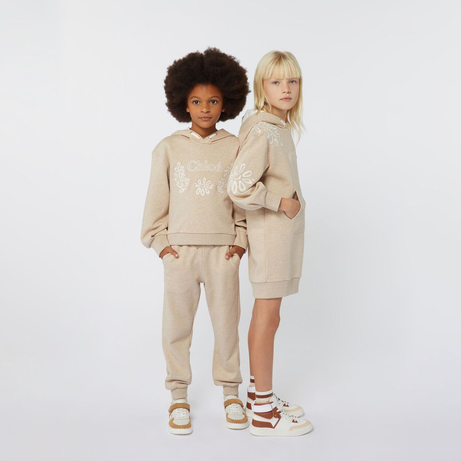 Girls Beige Embroidered Logo Joggers, 1, hi-res image number null