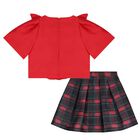 Girls Red & Navy Blue Skirt Set, 1, hi-res