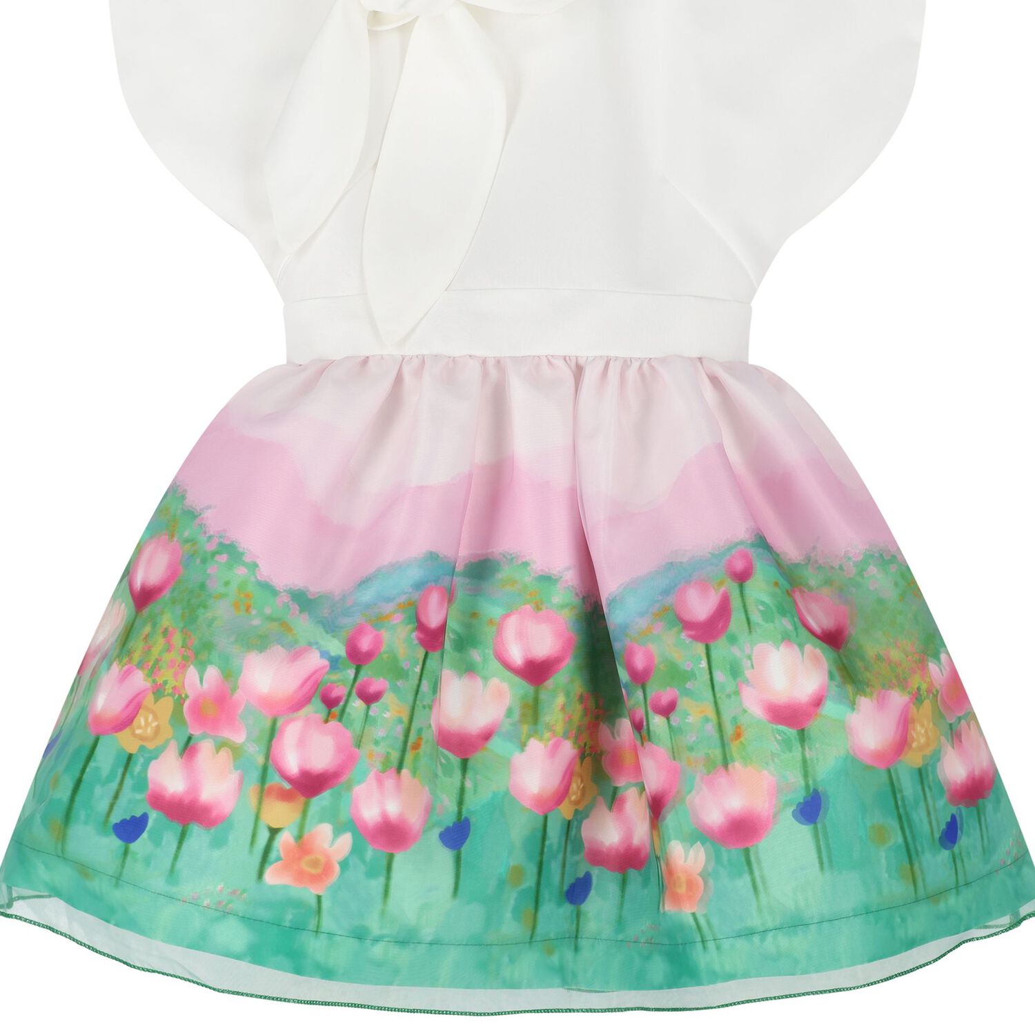 Girls White, Pink & Green Floral Dress, 1, hi-res image number null