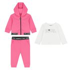 Younger Girls Pink & White Logo 3-Piece Tracksuit, 1, hi-res