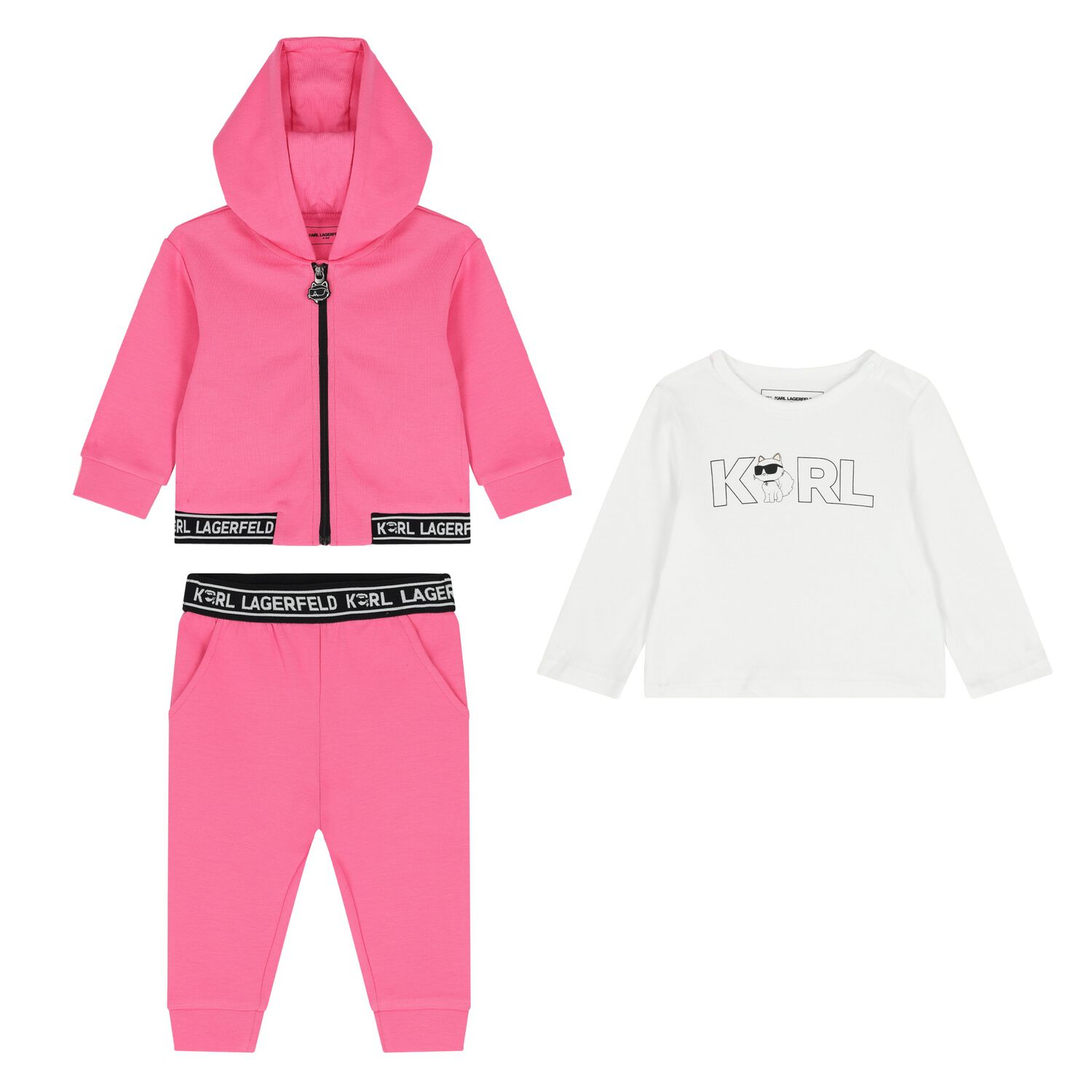 Younger Girls Pink & White Logo 3-Piece Tracksuit, 1, hi-res